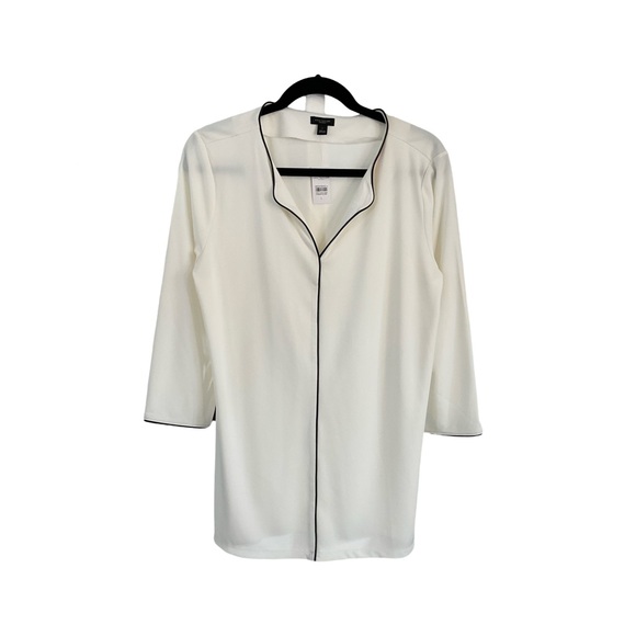 Ann Taylor Faux Leather Trim Bracelet Sleeve Popover Top Size Large NWT - Picture 1 of 5